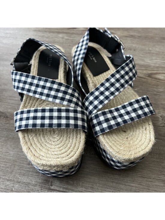 Rag & Bone Megan Gingham Canvas Platform Sandal Navy White Womens 6.5 EU 37 New - Picture 2 of 15
